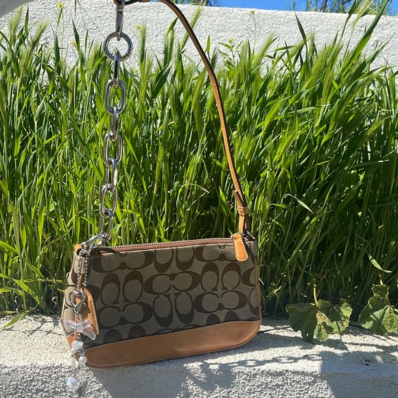 🍂Rare beauty Coach Y2K signature Jacquard Demi Pochette Bag butterfly Charm - Picture 2 of 10